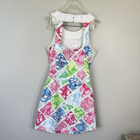 LILLY PULITZER JUBILEE CHARITY PATCH HOLLYWOOD SQUARES HARMON SHIFT DRESS Size 4 - Picture 4 of 9